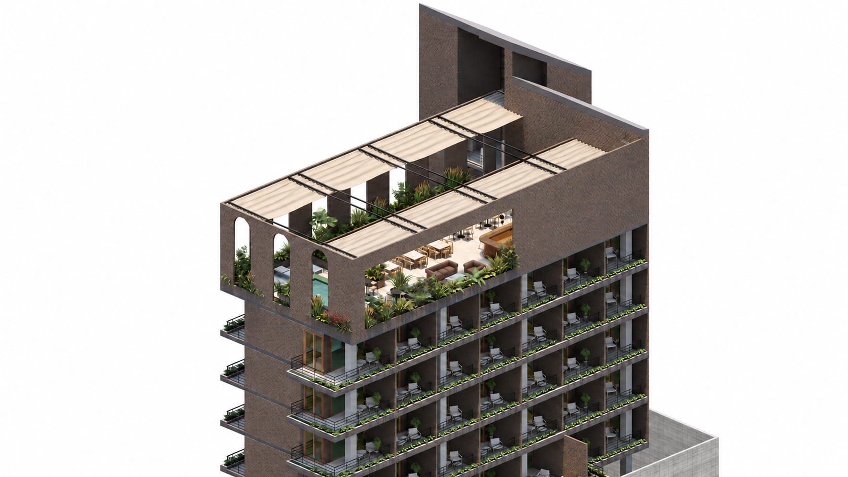 Axonometría del edificio completo